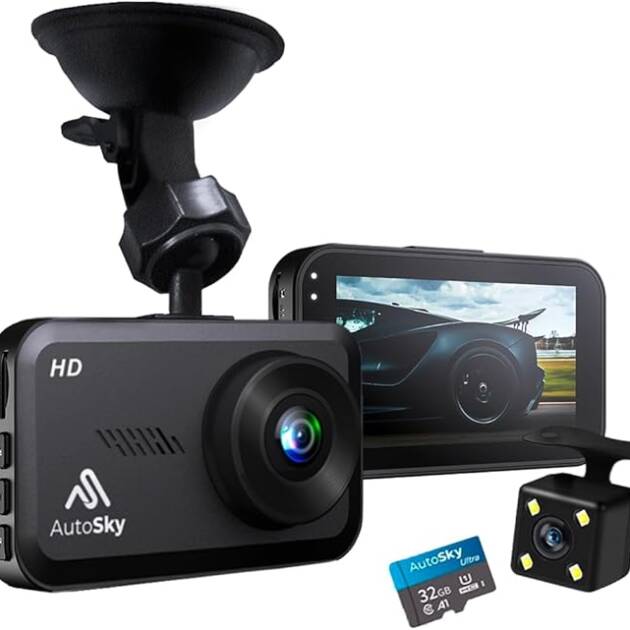 Cámara de tablero HD AutoSky delantera y trasera