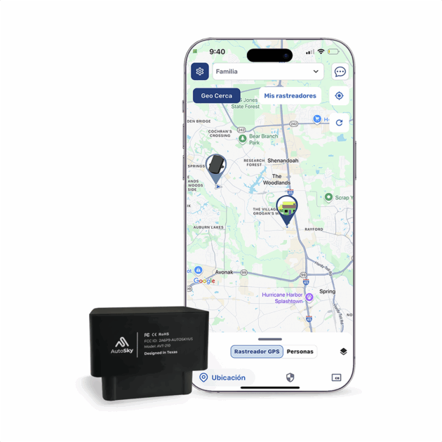 AutoSky Rastreador GPS para vehículos, OBDII, 4G LTE, Modelo - AVT-210, Ubicación del vehículo, historial de viaje, alertas de conducción, GeoFence, desarrollado en EE. UU., Familia o flotas
