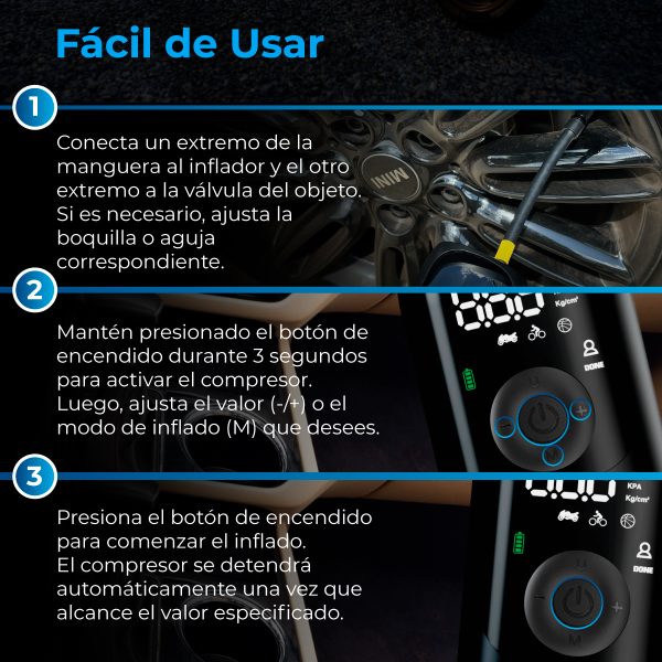 Compresor Portátil Recargable AutoSky AAC‑301 – Inflador 3 en 1 con Powerbank y Linterna LED - Image 6
