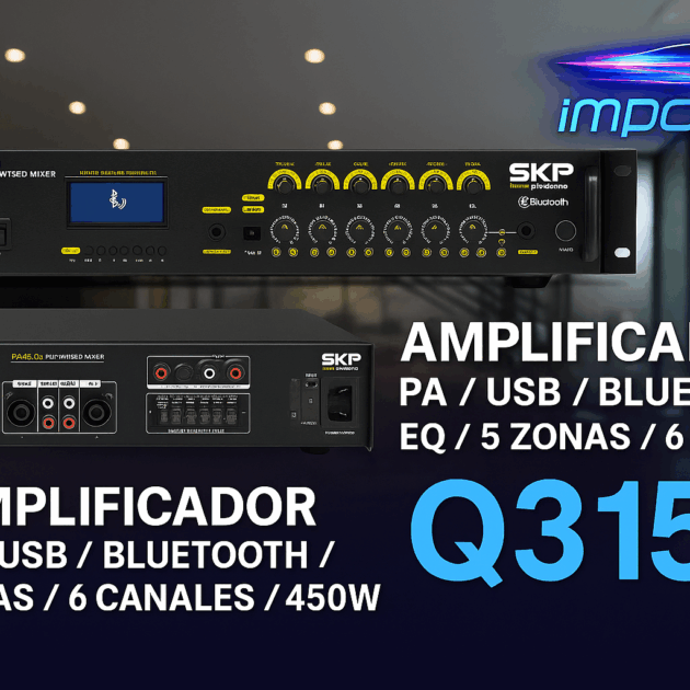 🎛️ AMPLIFICADOR SKP PA450.5 Línea PA / USB / Bluetooth / EQ / 5 Zonas / 6 Canales / 450W